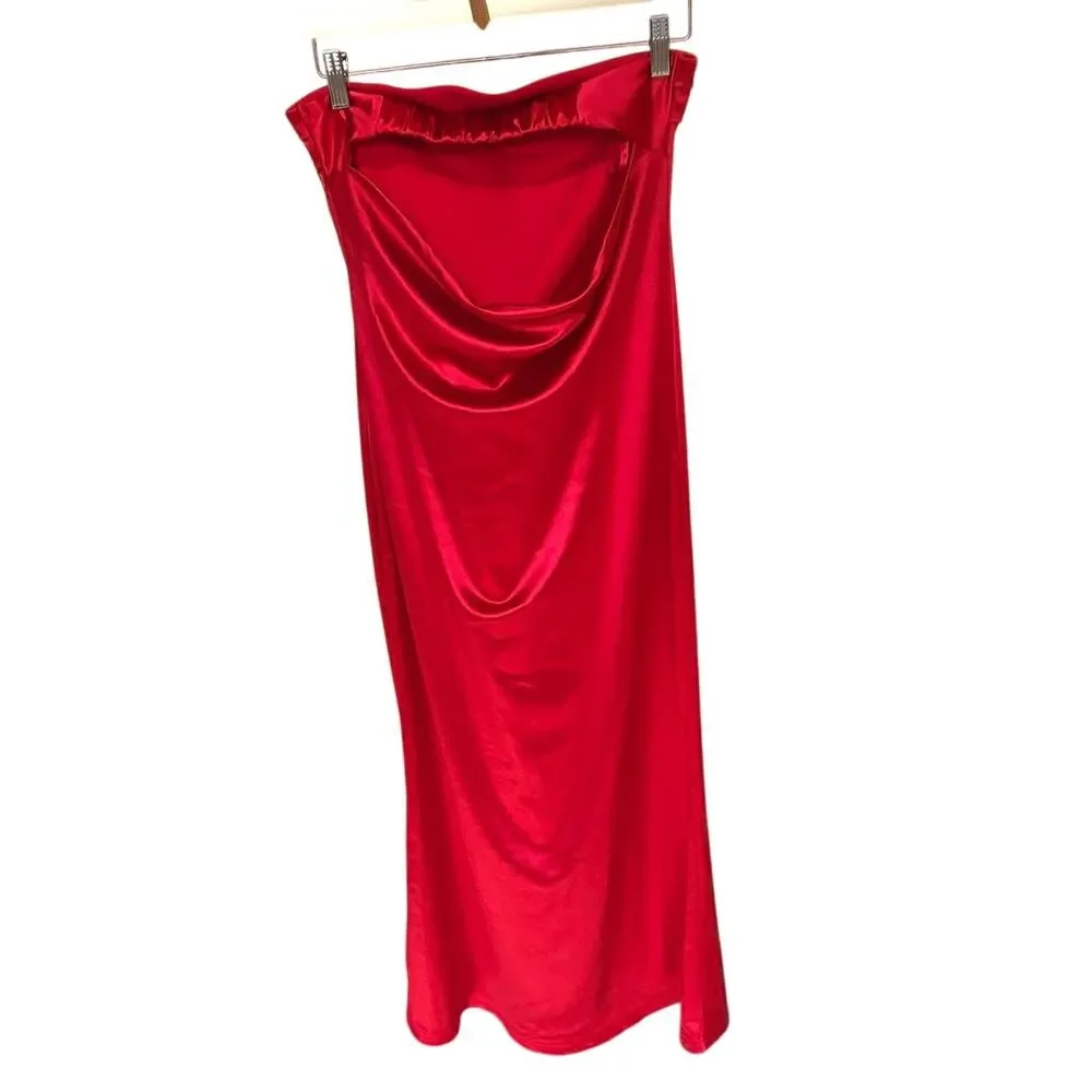 NWOT Medium Red Sexy Satin Strapless Maxi Dress [0004] - Picture 4 of 9